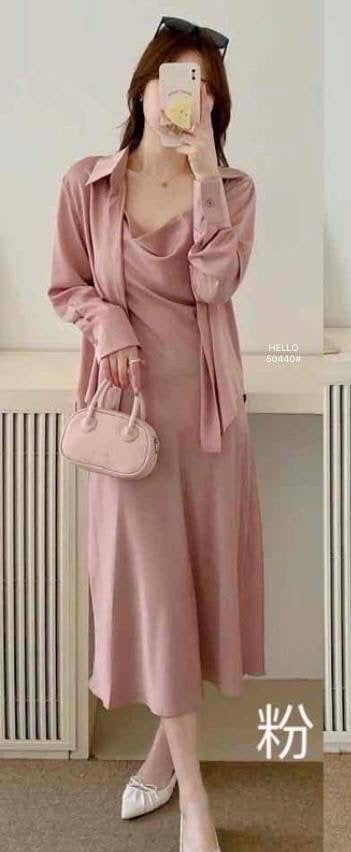 Women Casual Satin Spaghetti Straps Maxi Dress With Shirts